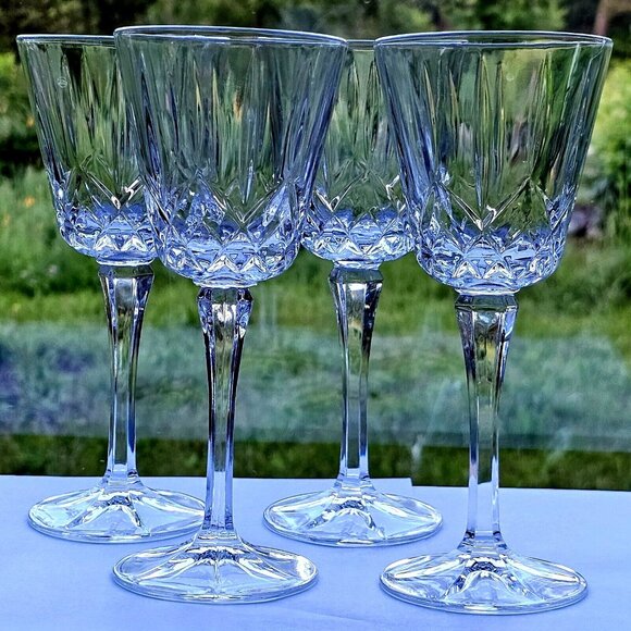 Block Olympic Crystal Wine Glasses 7.25" vtg square bowl fine cut glass (4) - Picture 8 of 10